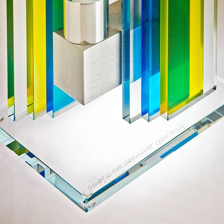 Modern Contemporary Yellow & Blue Glass & Aluminum  For Sale