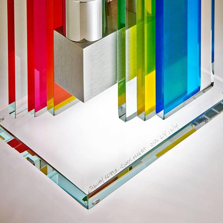 Contemporary Rainbow Colored Glass & Aluminum Candlestick  (Moderne) im Angebot