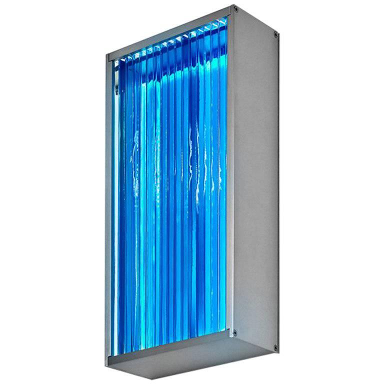 Contemporary Blue Glass & Aluminum LED Wall Sconce Light For Sale