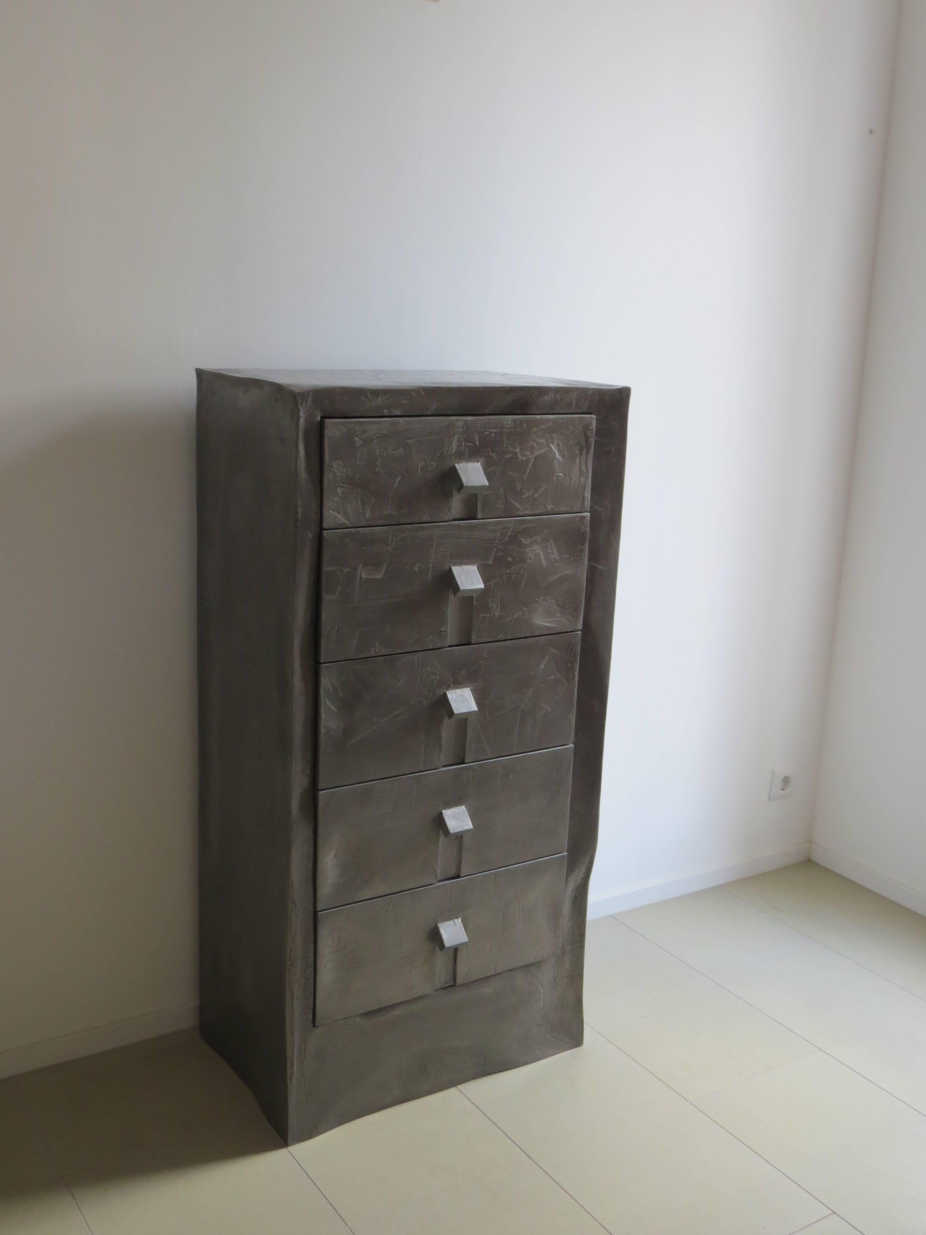 Modern Commode-Object, organic modern, Alu on Wood Handcrafted, made in Europe For Sale