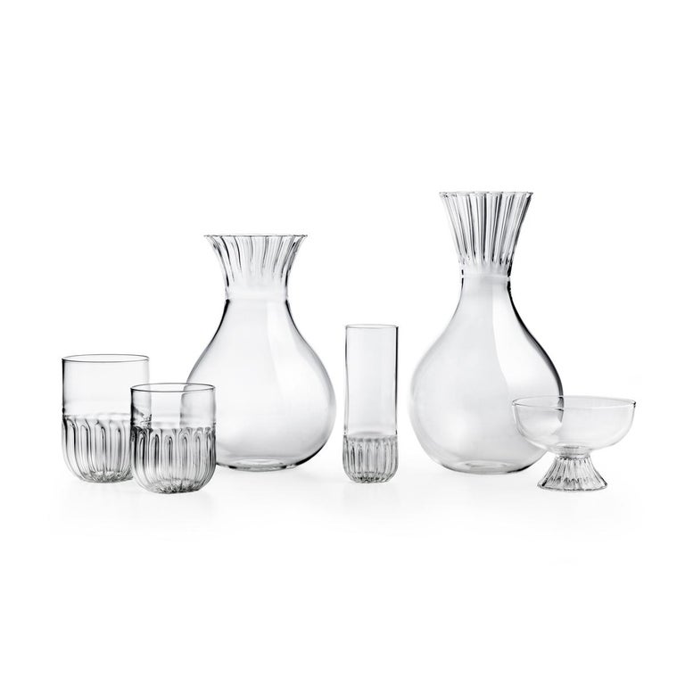 Modern Routine Set of Four Water Glass in Mouth Blown Glass Designed by Matteo Cibic For Sale