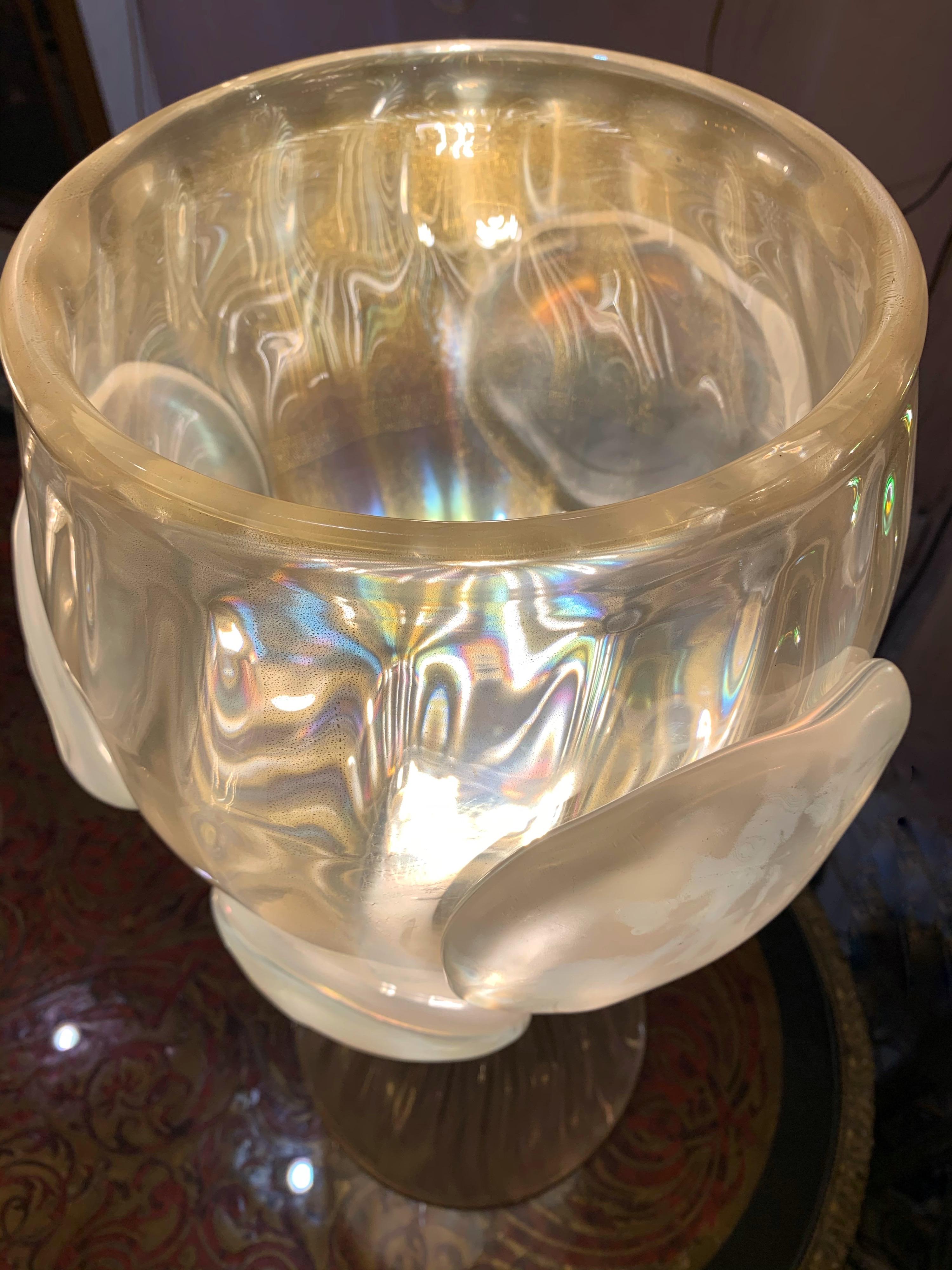 Pair of Gold Flecks Murano Glass Table Lamps Iridescent Effect, 1950s 1
