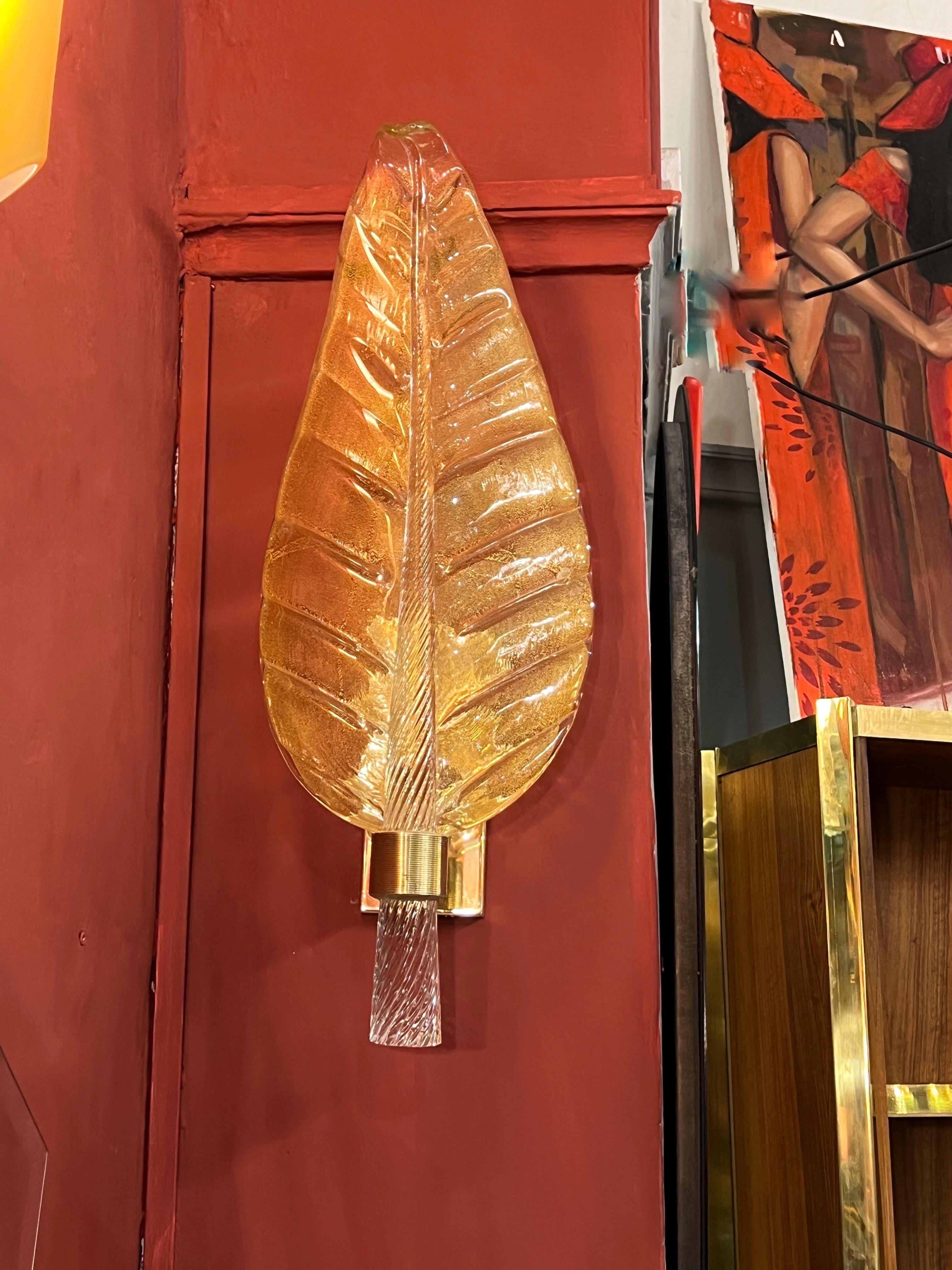 Pair of Murano Glass Gold Leaf Sconces, 1940s For Sale 9