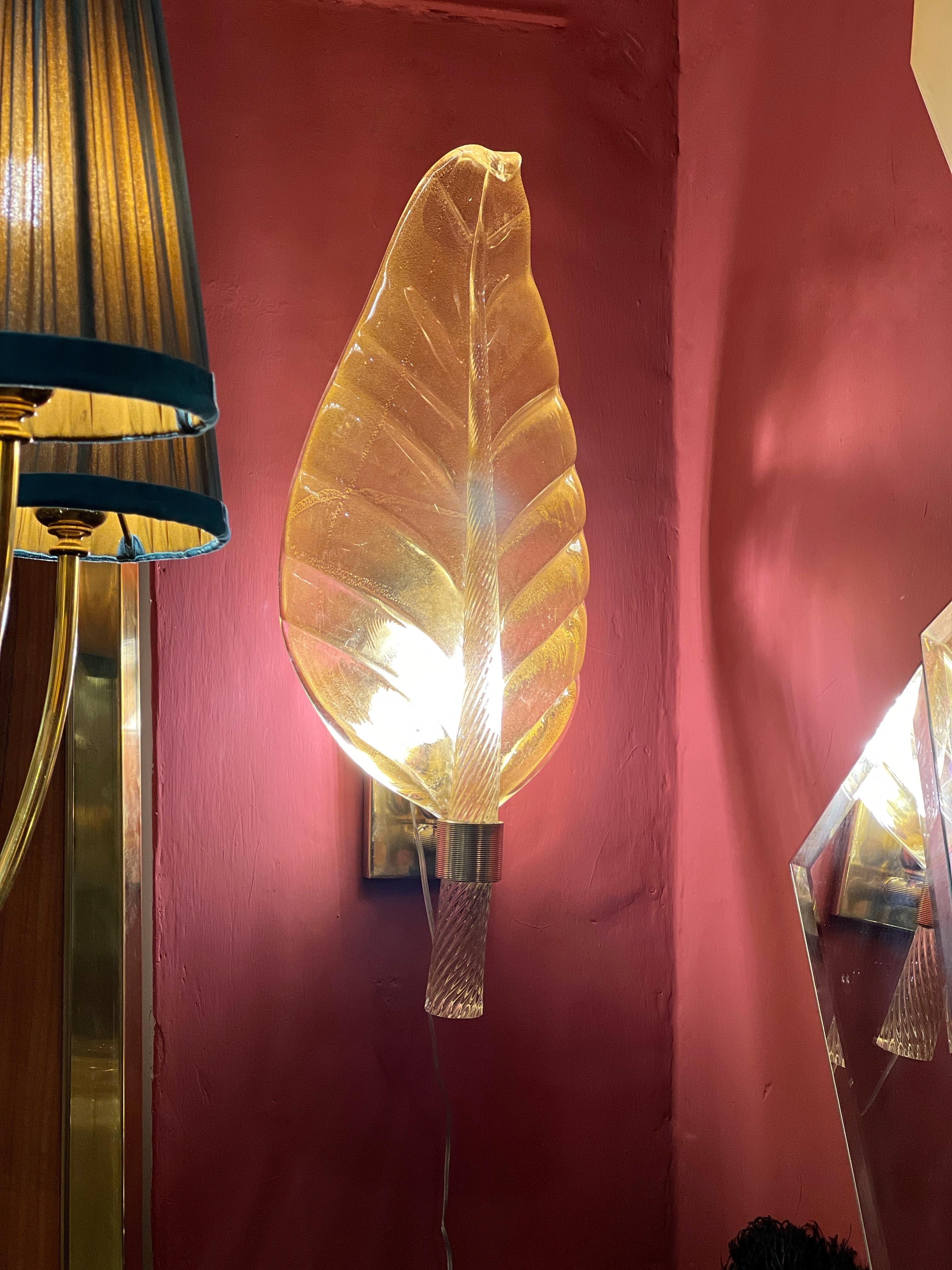 Pair of Murano Glass Gold Leaf Sconces, 1940s For Sale 10