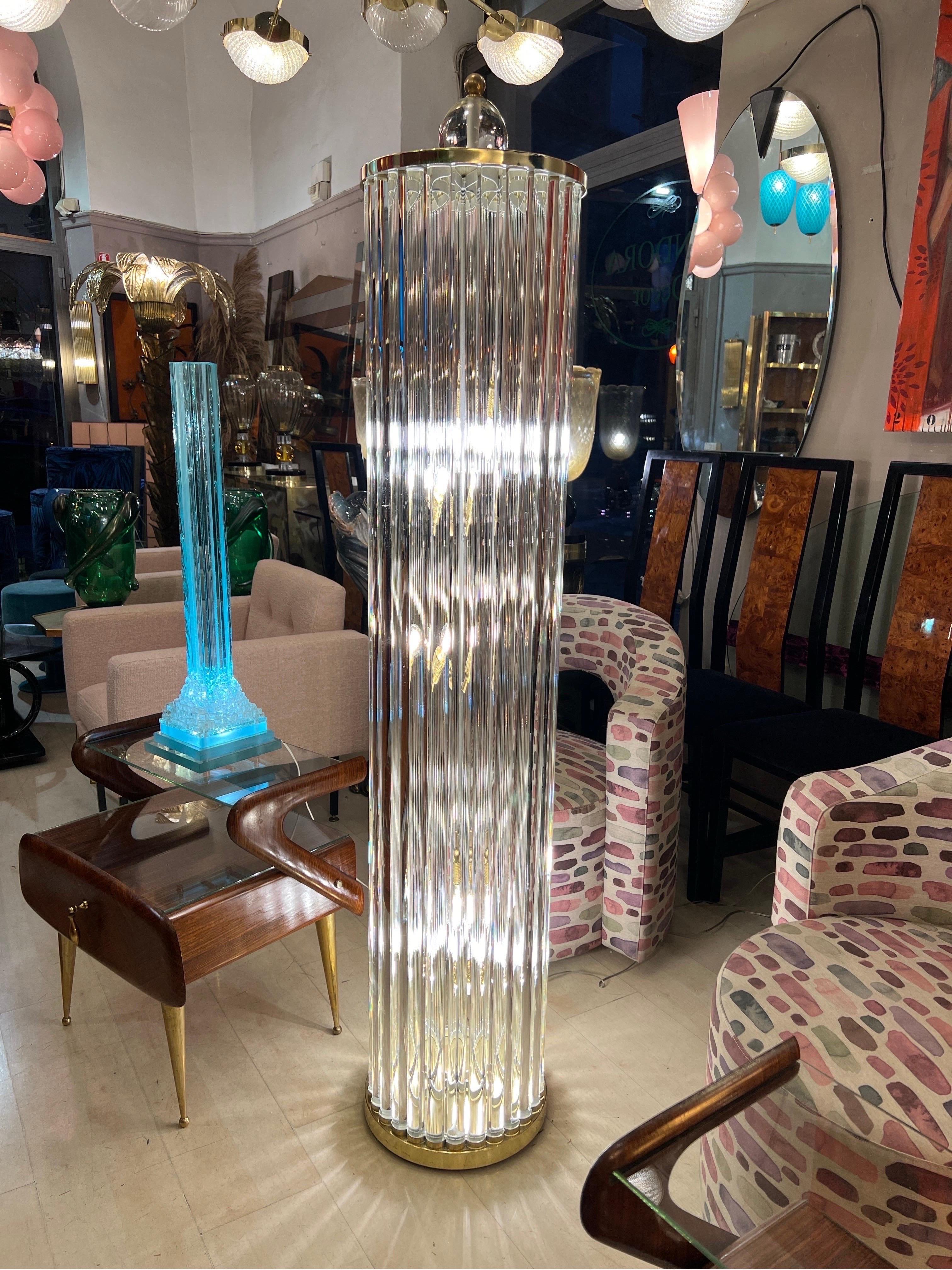 Murano Floor Lamp with Clear Glass Rods, Column Shape, 1980s For Sale 7