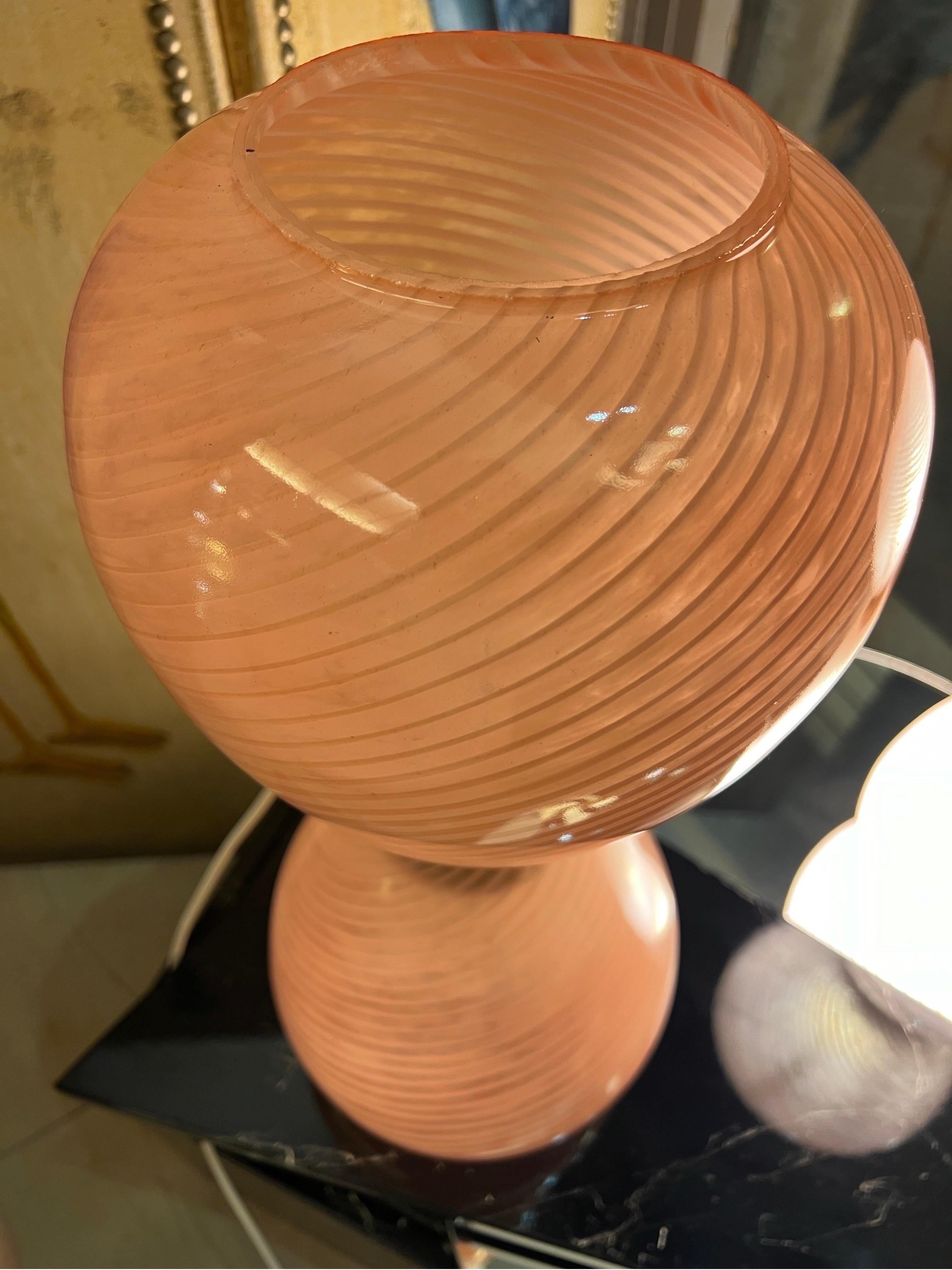 Pink Pale Blown Glass Murano Hourglass Table Lamp, 1950s 2