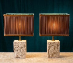 Pair of Vintage Travertine Table Lamps with our Handcrafted Two-Tone Lampshades