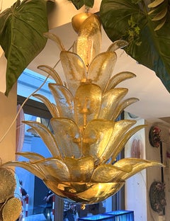 Italian Murano Glass Pineapple Chandelier with Gold Dust Infusion 1980s