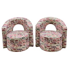 Pair of Retro Armchairs Newly Upholstered with Fantasy Cotton Fabric, 1970s