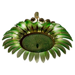 Vintage Green Murano Glass Flower Chandelier, 1970s