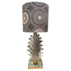 Murano Clear Glass Leaf Lamp with Fornasetti Fabric Lampshade, 1940s