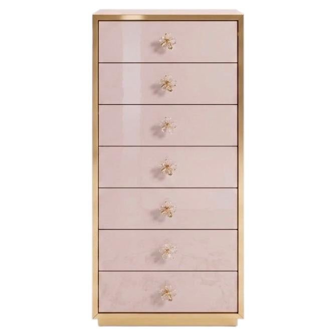 Blush Pink Glass and Brass Nightstands, Pair with Italian Plinth Base ...
