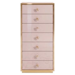Pink Pale Murano Glass Commodes and Chests of Drawers with Brass Accents