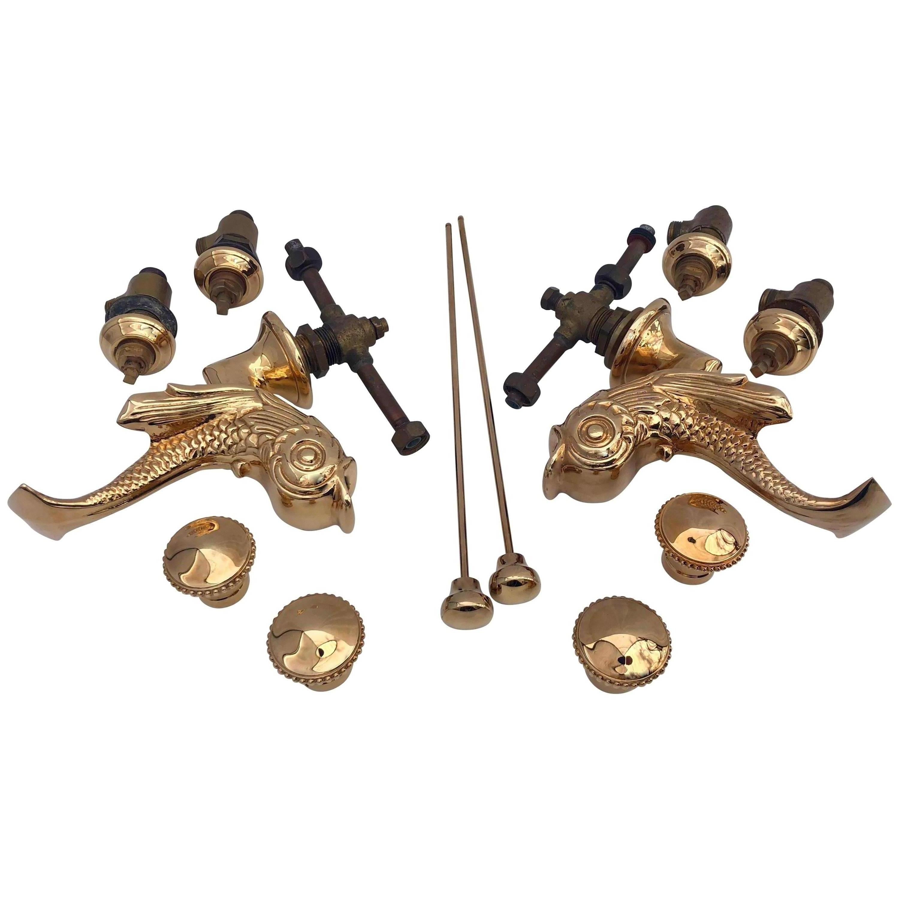 French 18-Karat Set of Two Faucets in the Shape of Dolphins, Mid-1900s For Sale