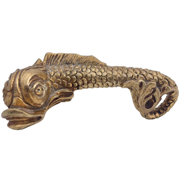 French Bronze Door Handle and Knob Set, Dolphin Handle and an Oval Knob