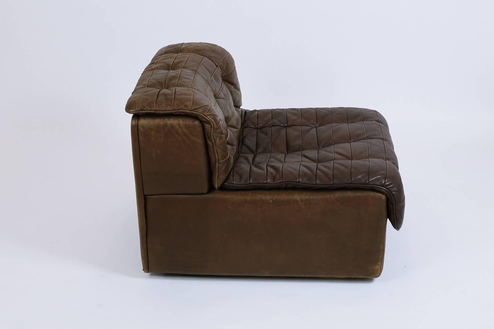 Mid-Century Modern De Sede Model DS-11 Tufted Dark brown Leather Modular Sofa, Switzerland, 1970