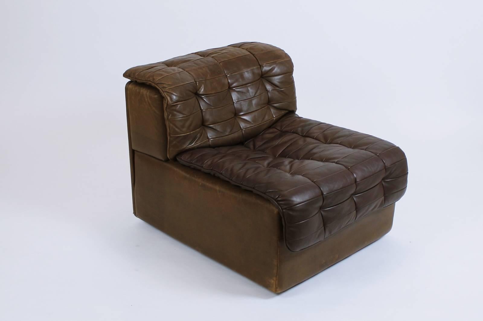 Swiss De Sede Model DS-11 Tufted Dark brown Leather Modular Sofa, Switzerland, 1970