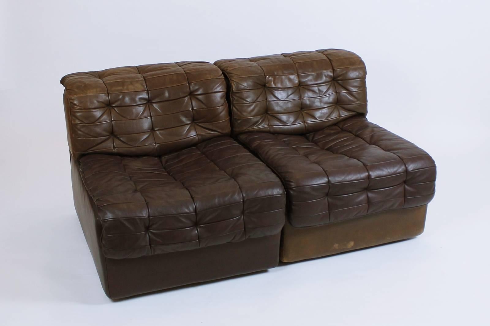 De Sede Model DS-11 Tufted Dark brown Leather Modular Sofa, Switzerland, 1970 7