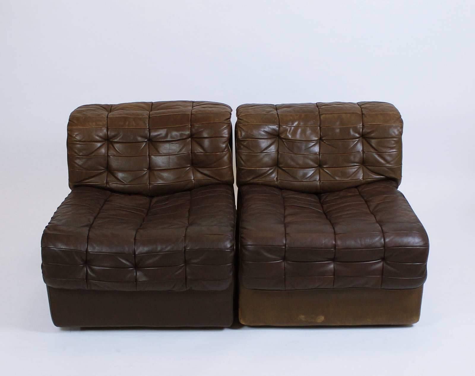 De Sede Model DS-11 Tufted Dark brown Leather Modular Sofa, Switzerland, 1970 8