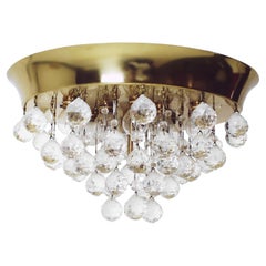 Midcentury  Viennese Brass Flush Mount with Crystal Balls 1960s