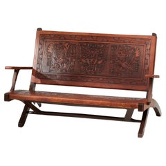 Retro  Ecuadorian  Tooled Leather Folding Bench by Angel Pazmino 1960s