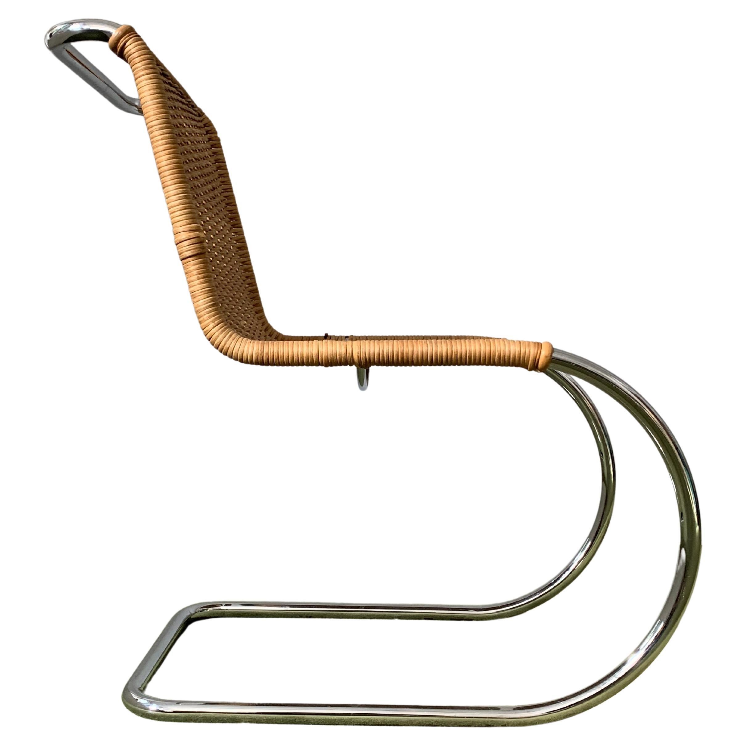 Mies van der Rohe MR10 Wicker and Chrome Chair For Sale