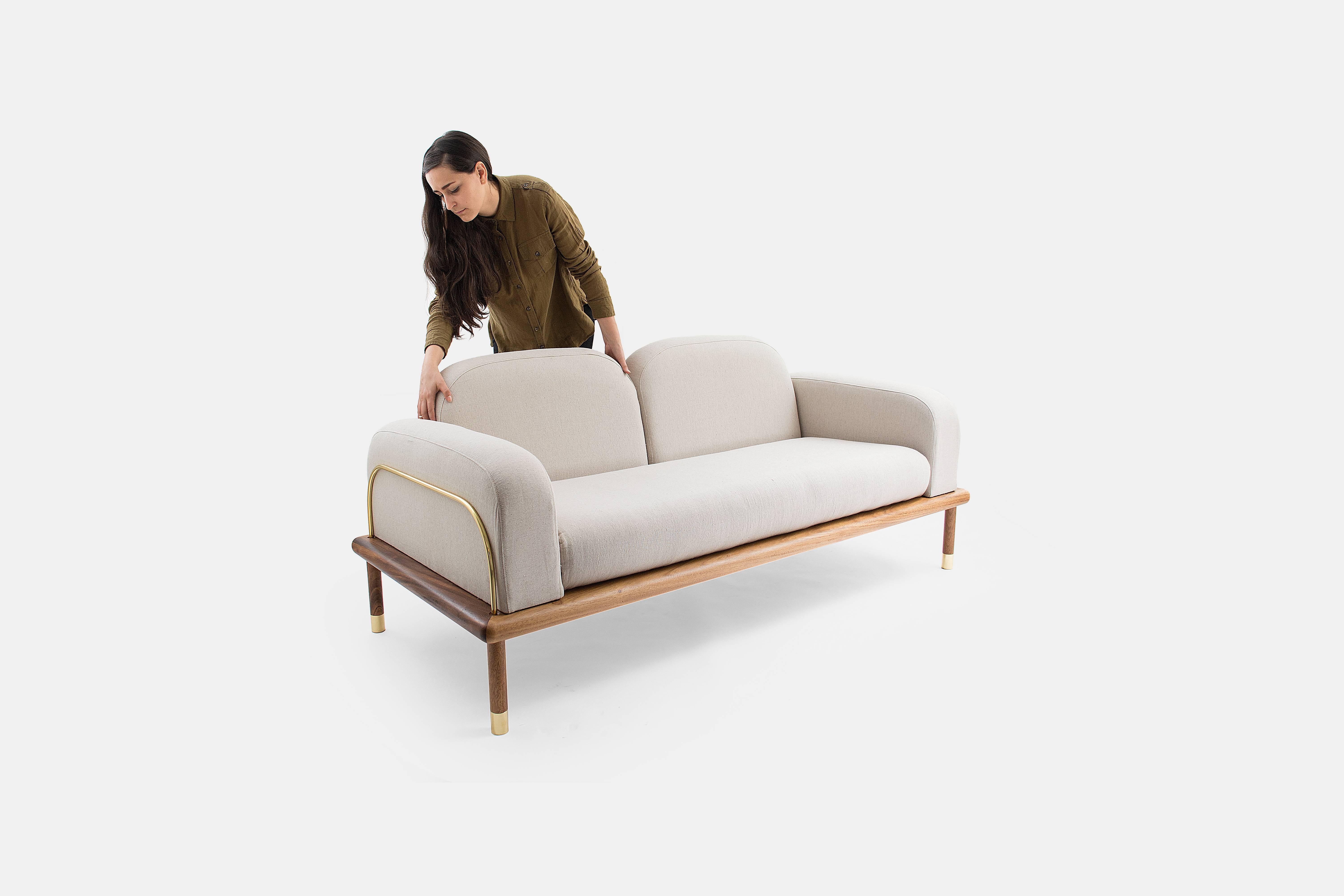 Contemporary Prado/Sofa in Parota Wood and Details in Cooper or Brass For Sale