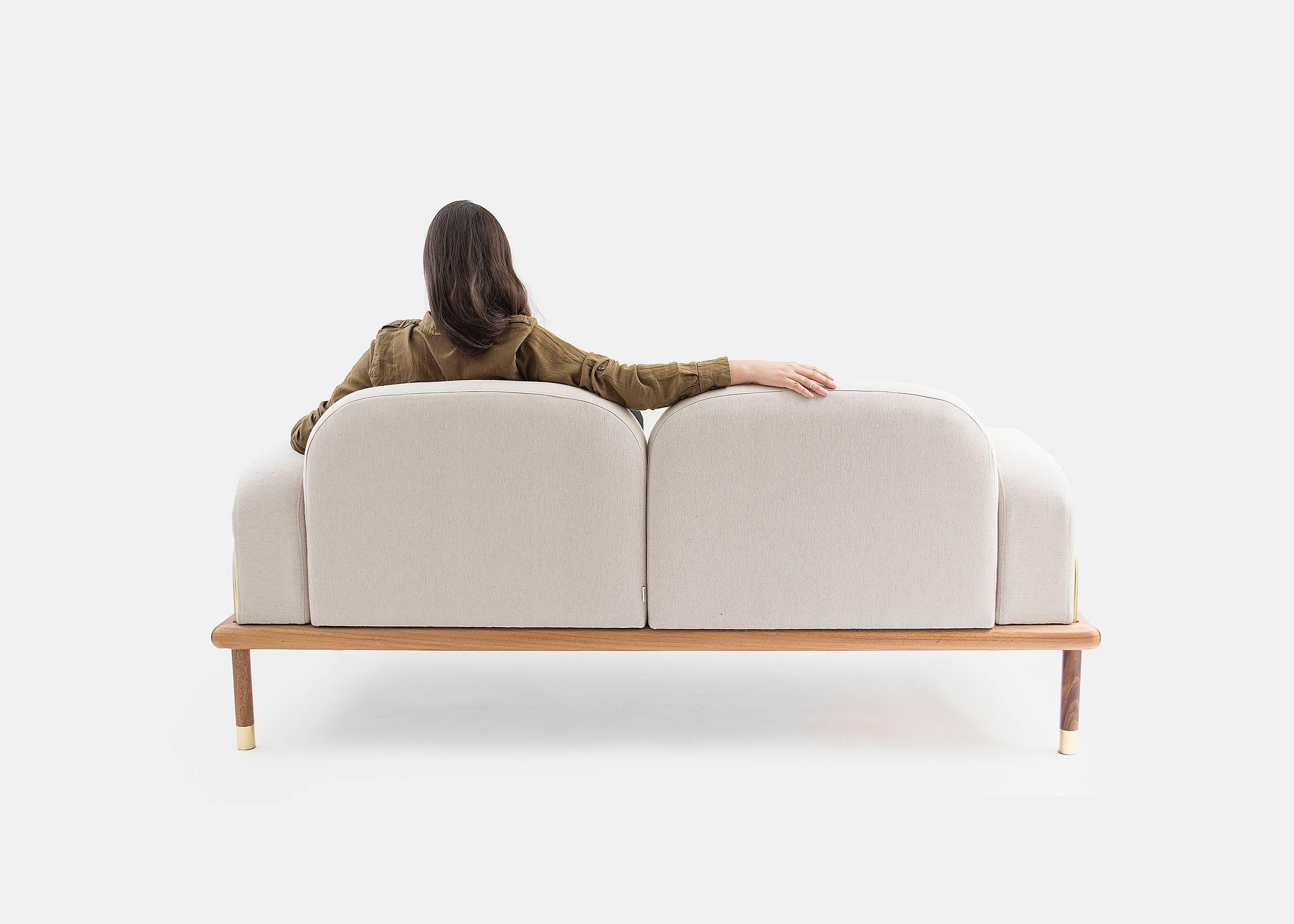 Copper Prado/Sofa in Parota Wood and Details in Cooper or Brass For Sale