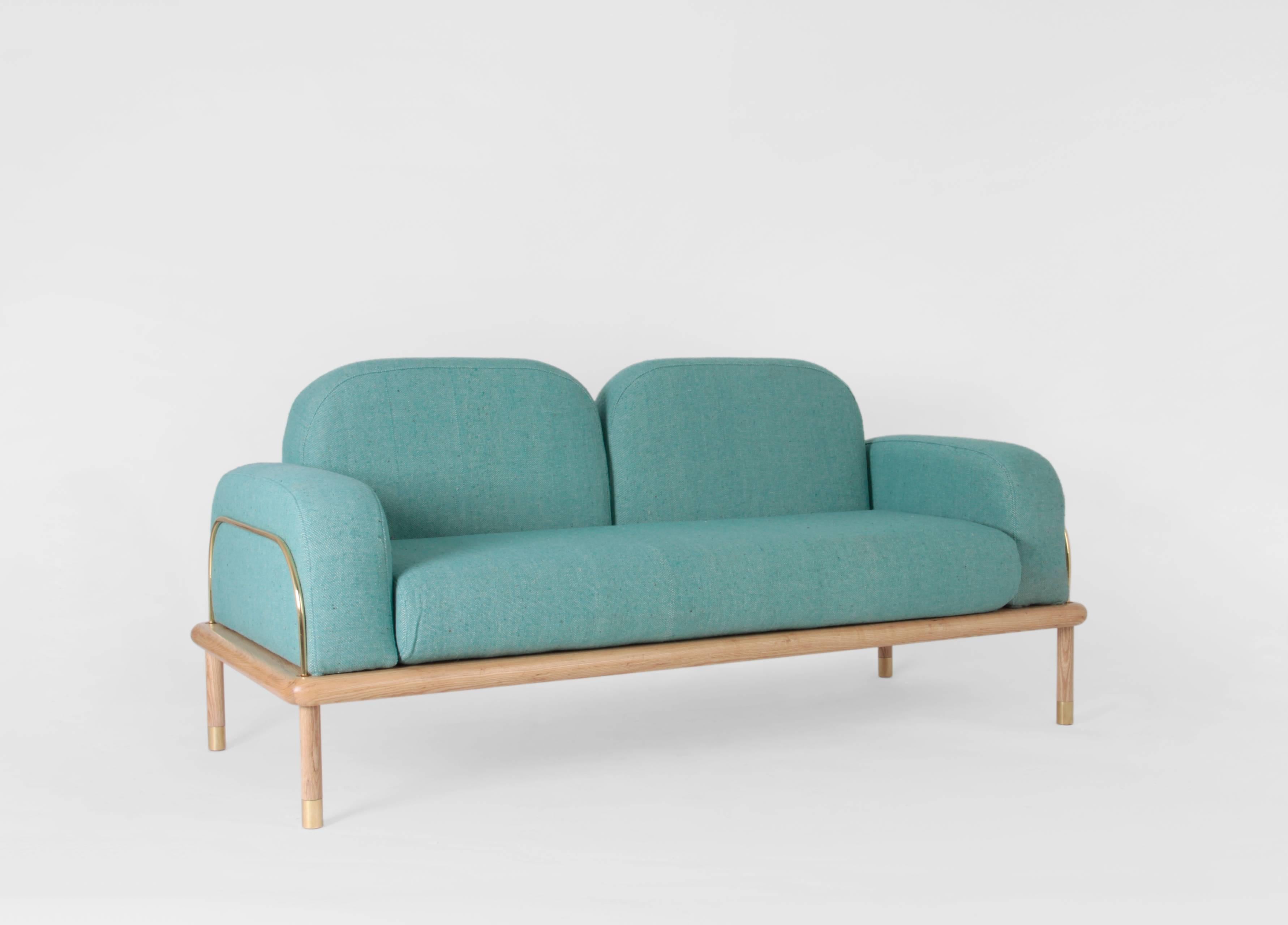Mexican Prado/Sofa in Parota Wood and Details in Cooper or Brass For Sale