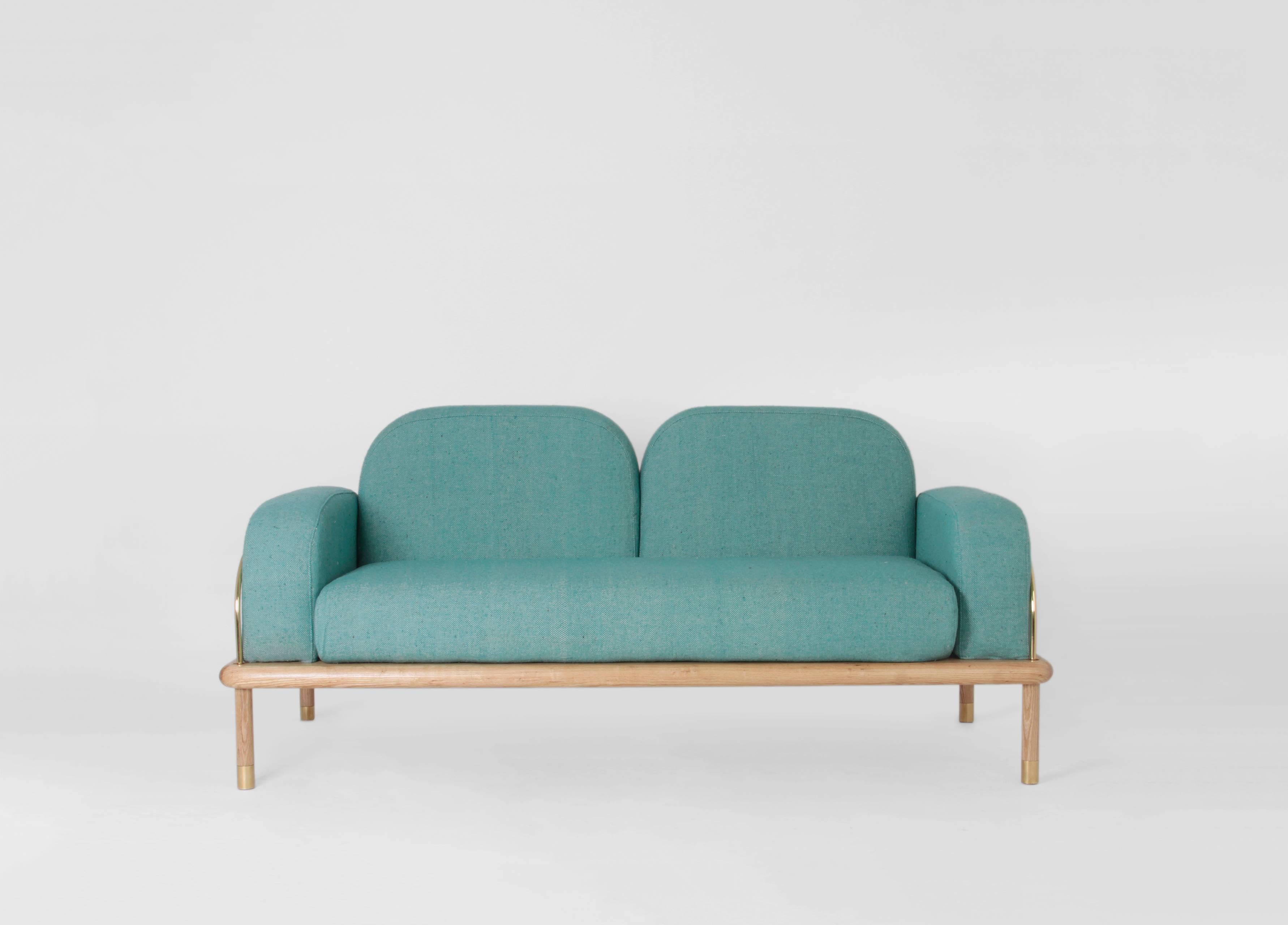 Modern Prado/Sofa in Parota Wood and Details in Cooper or Brass For Sale