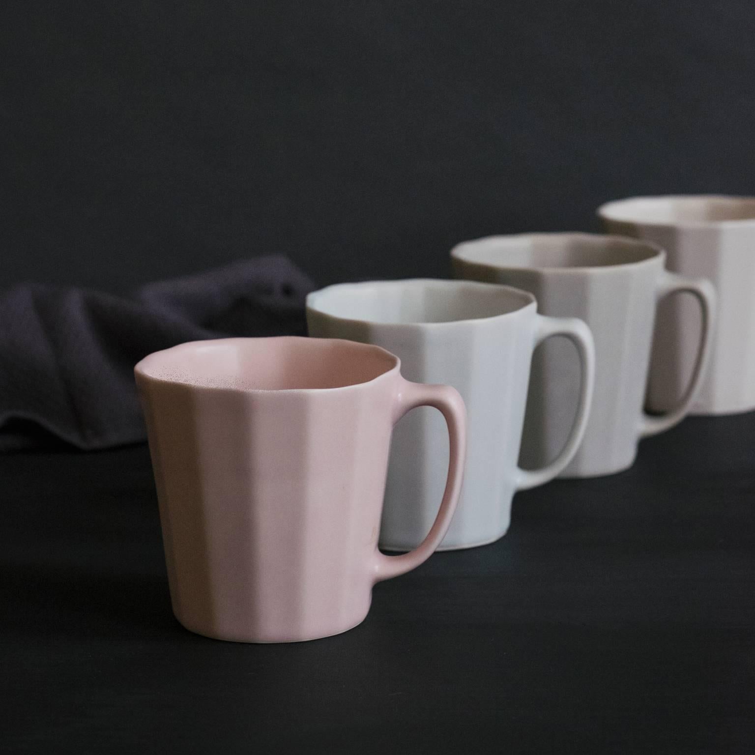 American Monday Mug Blue Matte Set of Four Coffee Mug Contemporary Glazed Porcelain