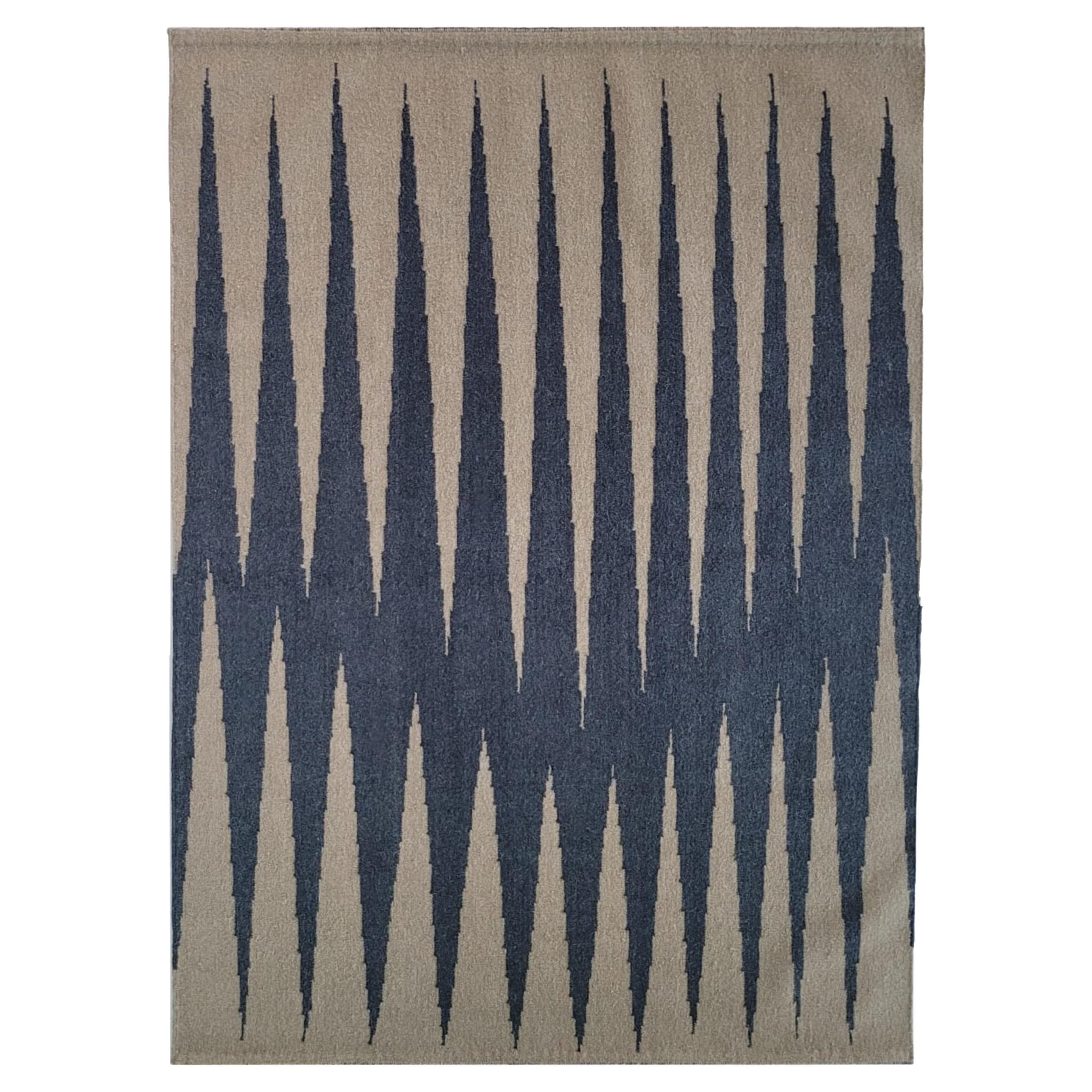Tapis Dhurrie du 31 octobre - Tapis moderne géométrique en laine tissée à la main bleu/marron  en vente