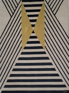 Tappeto a strisce Tappeto di lana annodato a mano limitato giallo nero Bianco Moderno Geometrico