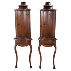 18th Century Italian Louis XV Solid Walnut Pair of Antique Corner Cupboards