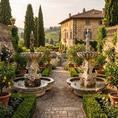 Rara fontana neoclassica da giardino dei primi del Novecento, set di 2 fontane