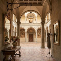 Early 20th Century Italian Lantern in Iron and Blown Glass