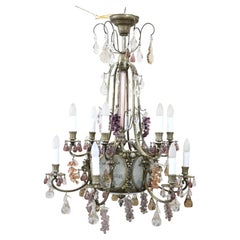 Art Nouveau Chandelier in Bronze and Glass Fruit pendants, 19 Bulbs