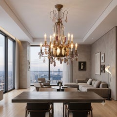 Art Nouveau Chandelier in Bronze and Glass Fruit pendants, 19 Bulbs