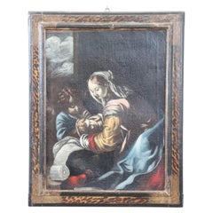 Oil Painting on Canvas, Madonna with Child and Angel 17th Century Italian School