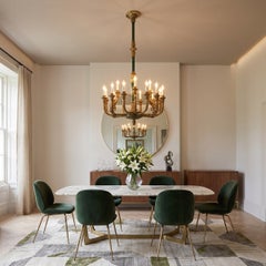 Early 20th Century Chandelier, Gilded Bronze and Green Lacquered Metal 18 Bulbs