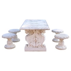 Early 20th Century Italian Garden Set Table with Four Stools