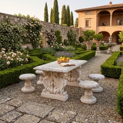 Early 20th Century Italian Garden Set Table with Four Stools