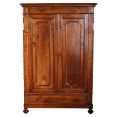 Italian 19th Century Louis Philippe Solid Walnut Antique Wardrobe, Restored