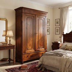 Italian 19th Century Louis Philippe Solid Walnut Antique Wardrobe, Restored