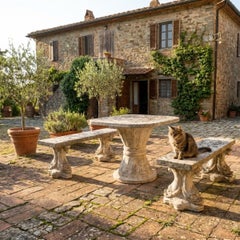 Italian Garden Set with Table and Two Benches, Eclectic Style