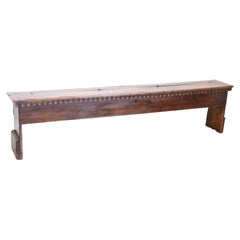 Early 18th Century Italian Rustic Bench in Solid Walnut Wood, Length 216 cm