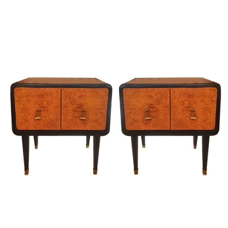 Pair of Bedside Tables in Wood and Briar Root Original, Italy, 1940s
