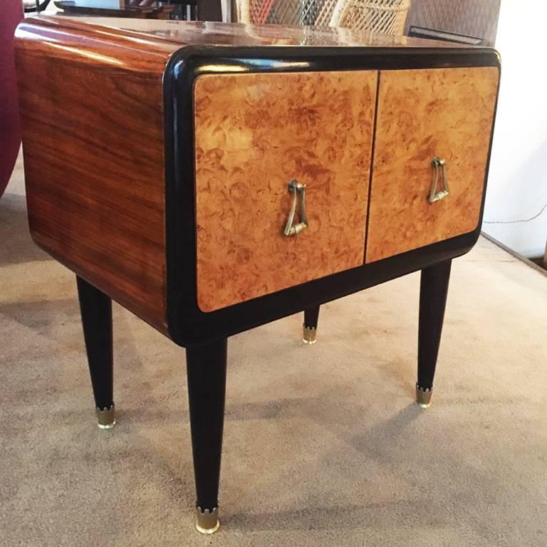 Mid-Century Modern Pair of Bedside Tables in Wood and Briar Root Original, Italy, 1940s
