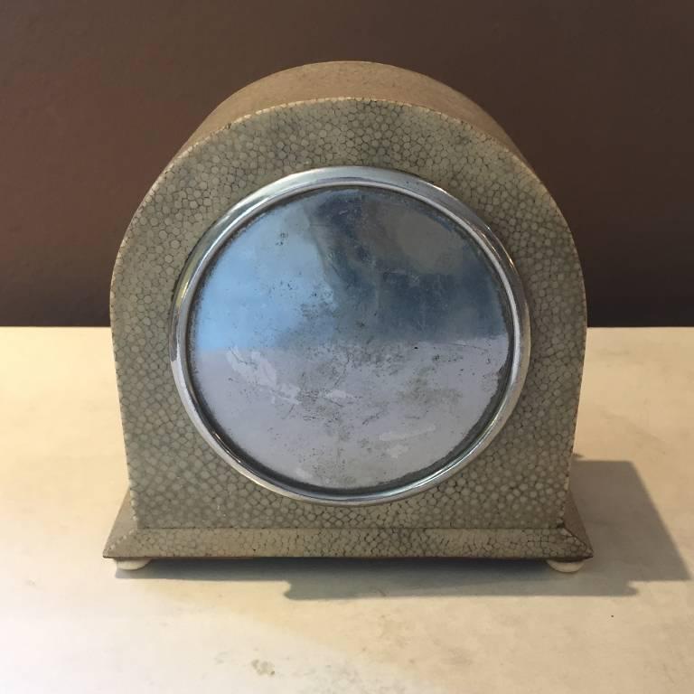 Original French Art Deco Table Clock in Shagreen, 1930s 3