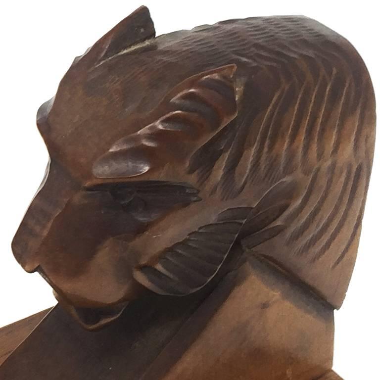 French Pair of Art Deco Book Holders in Wood Showing a Panther Head, 1930s